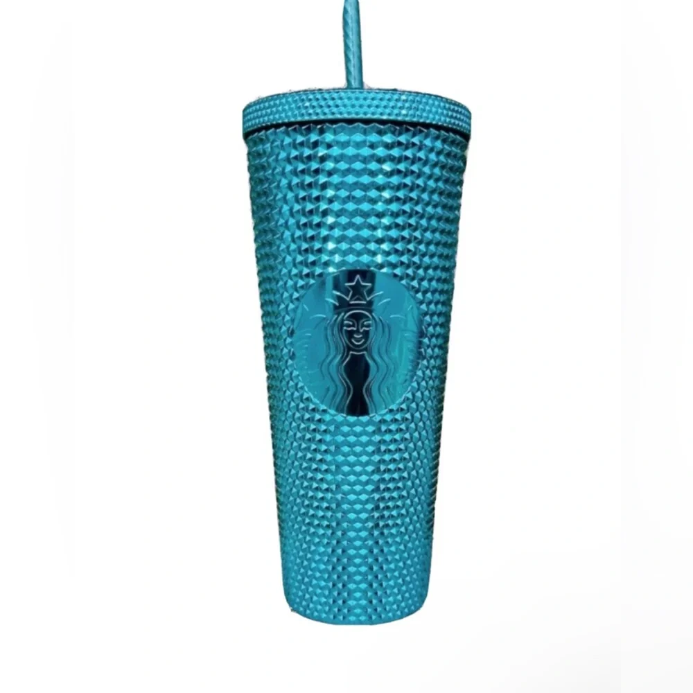 NEW Starbucks Blue Chrome Studded Splash Bling Cold Cup